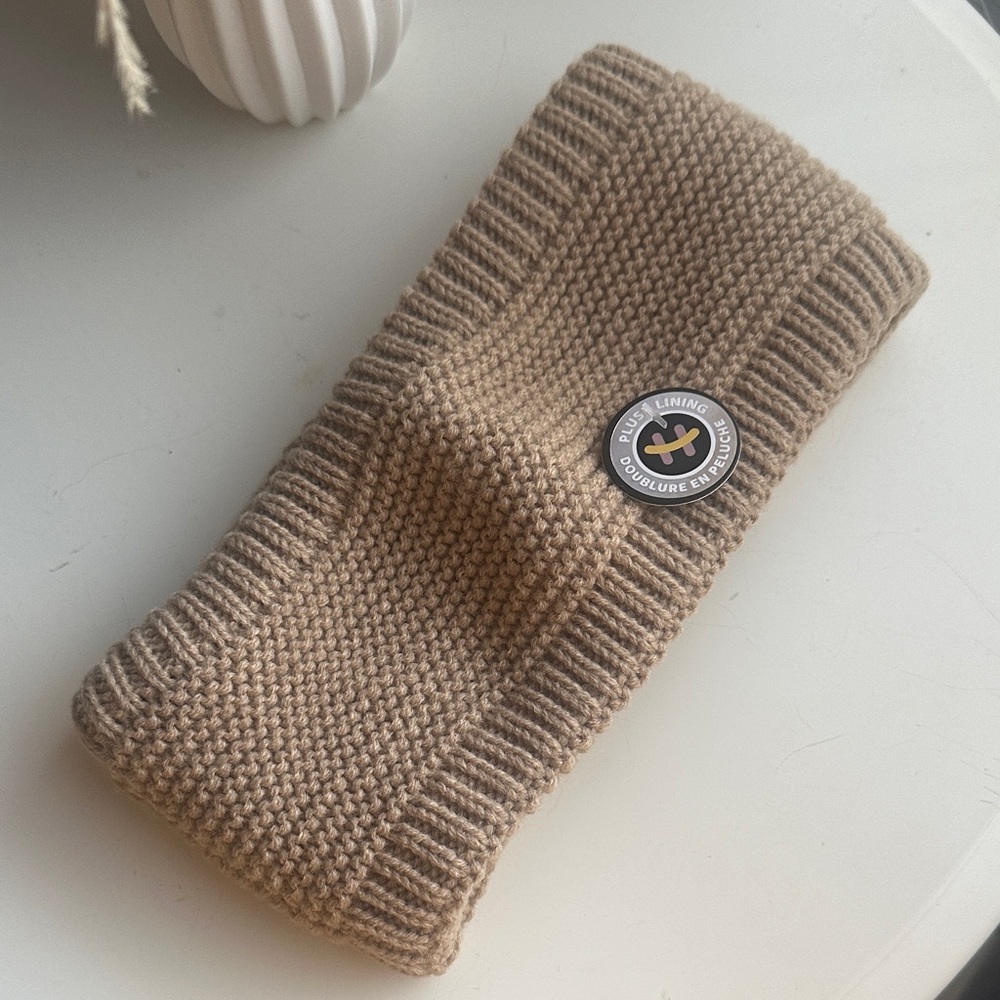Tan Knit Headband with Plush Lining